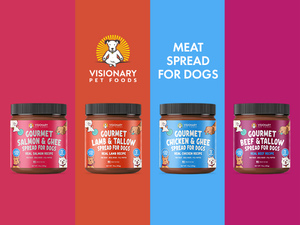 Visionary Pet Foods - Salmon Meat Spread for Dogs | Healthier Choice to Peanut Butter | Easy use as Dog Lick Mat Treat, Chew Toy Filler, Meal Mixer, Pill Pockets - 10 Fl. Oz Jar - Visionary Pet