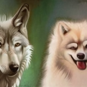 Side by side comparison of a wolf and a domestic dog showing evolutionary differences