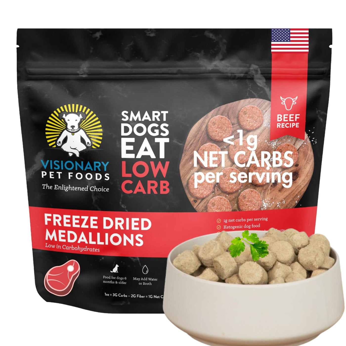 Freeze dried medallions beef dog food
