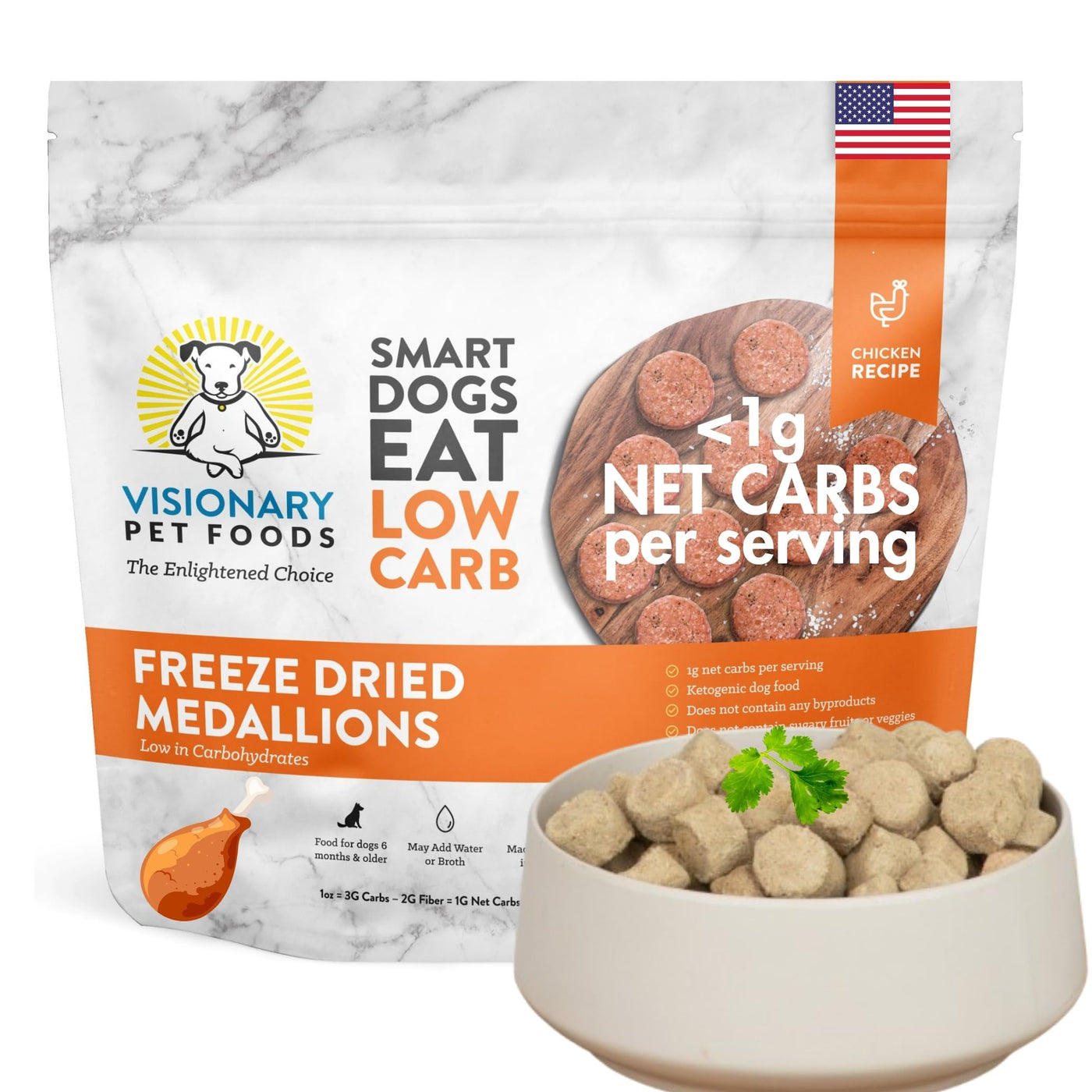 Freeze-dried chicken dog food 25oz bag – high-protein, low-carb ketogenic recipe