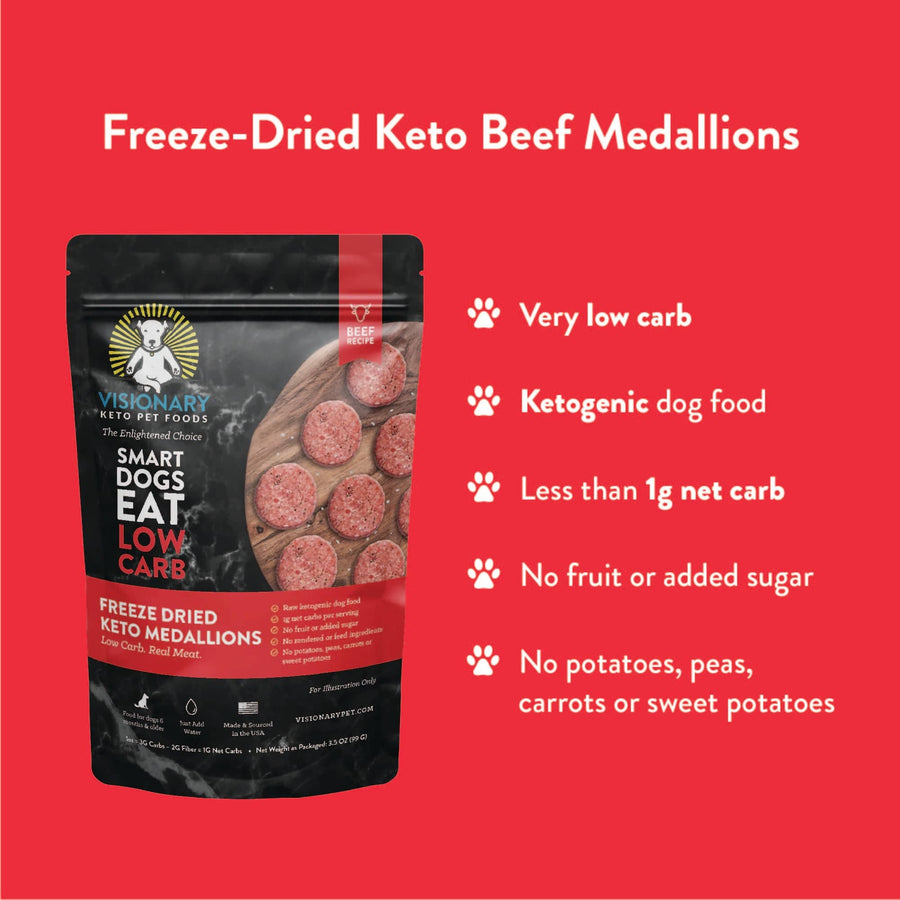 Keto Dog Food - Low Carb - Freeze Dried - Beef Recipe - 25oz - Visionary Pet